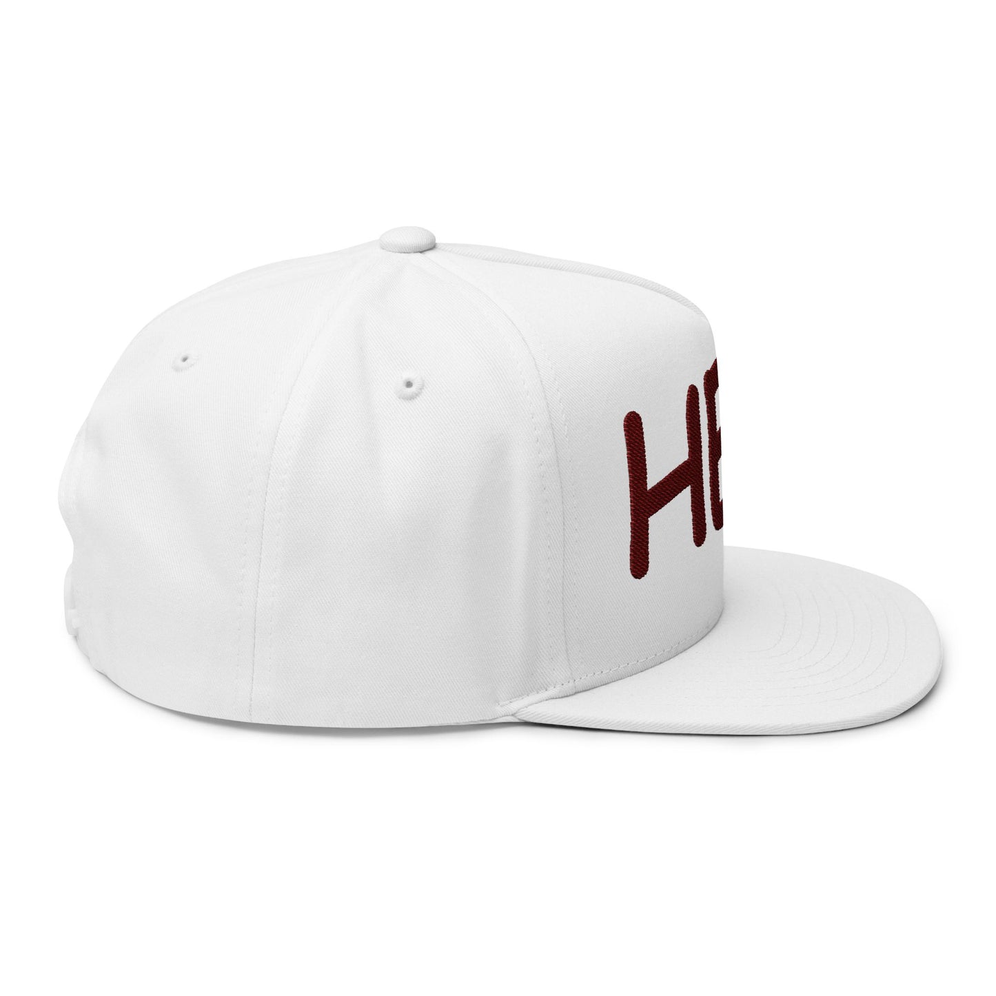 HEY! Embroidered Flat Bill Cap — Bold Greeting Snapback Hat